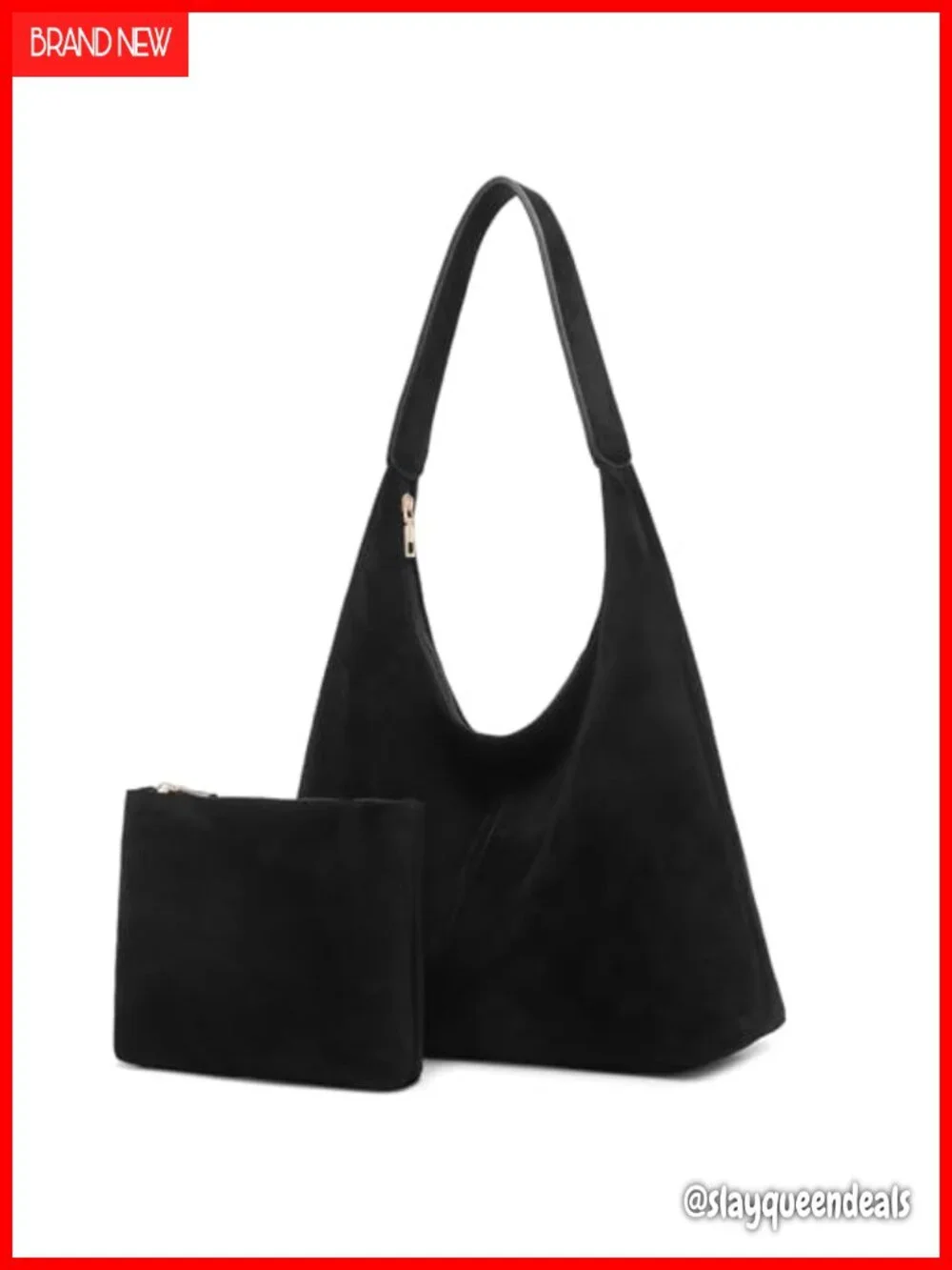 Faux Suede Slouchy Hobo Bag Women's Soft Crescent Shoulder Tote with Pouch